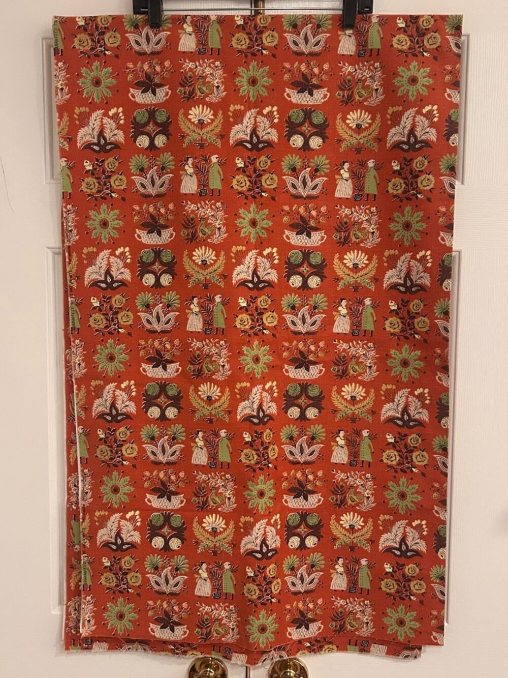 Vintage Upholstery Drapery Fabric Colonial Theme Cotton Fabric Yardage 47x75 in